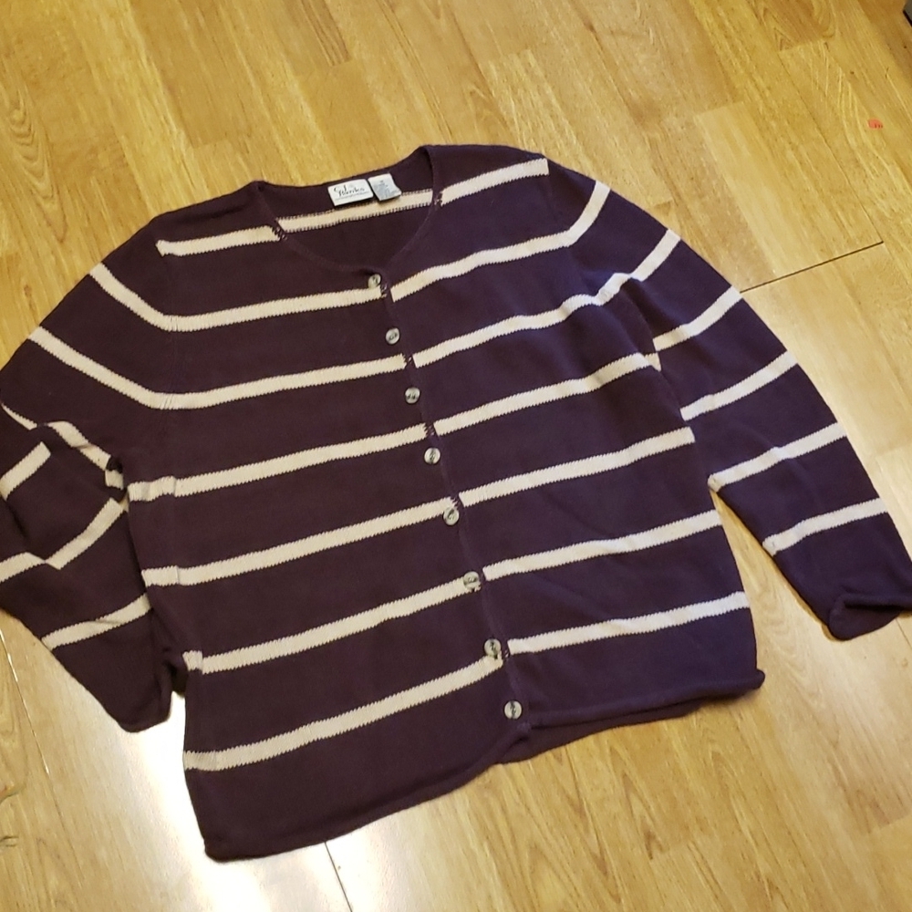 CJ Banks striped button front cardigan 1X